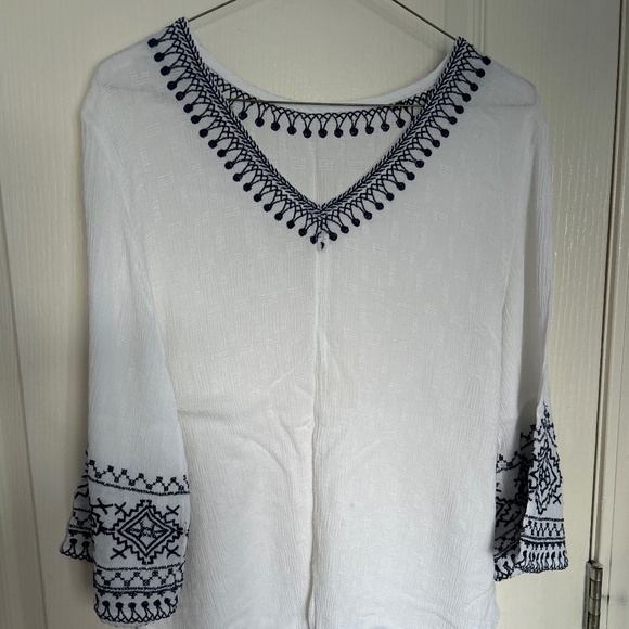 White and Blue Embroidered Blouse - Picture 1 of 1